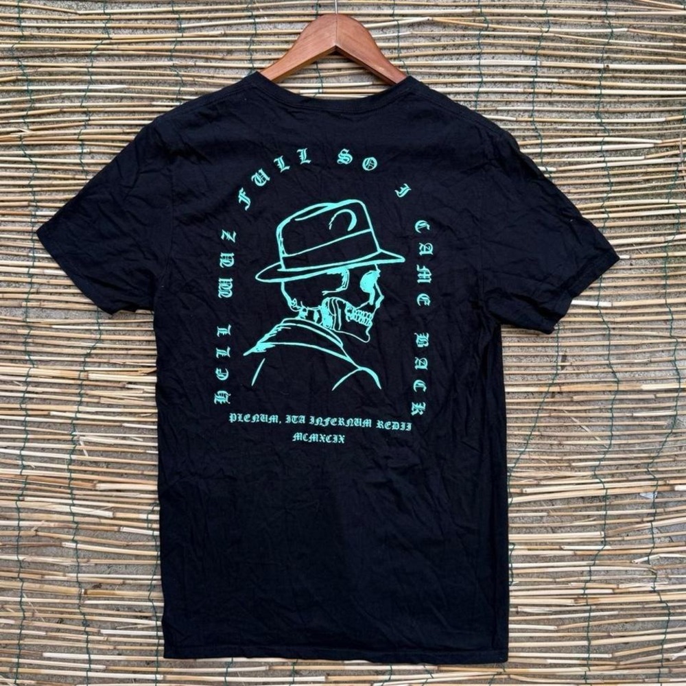 Empyre Graphic Tee Mens Medium Black 100% Cotton Skeleton Teal Shirt Tshirt‎